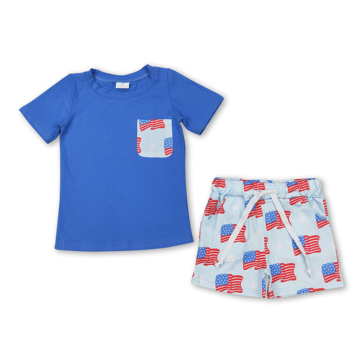 Blue short sleeves top flag stars shorts boys 4th of july outfits