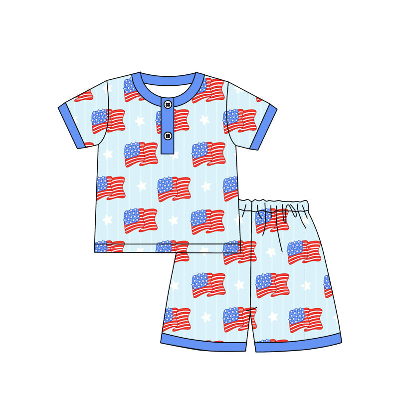Short sleeves flag stars top shorts boys 4th of july pajamas