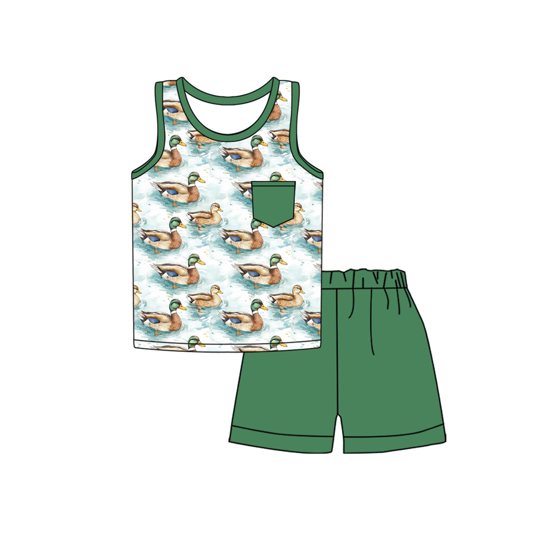 Sleeveless duck pocket top shorts kids boys clothes