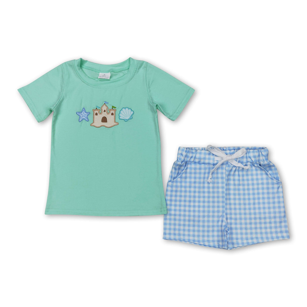 Starfish shell castle top plaid shorts boys kids clothes