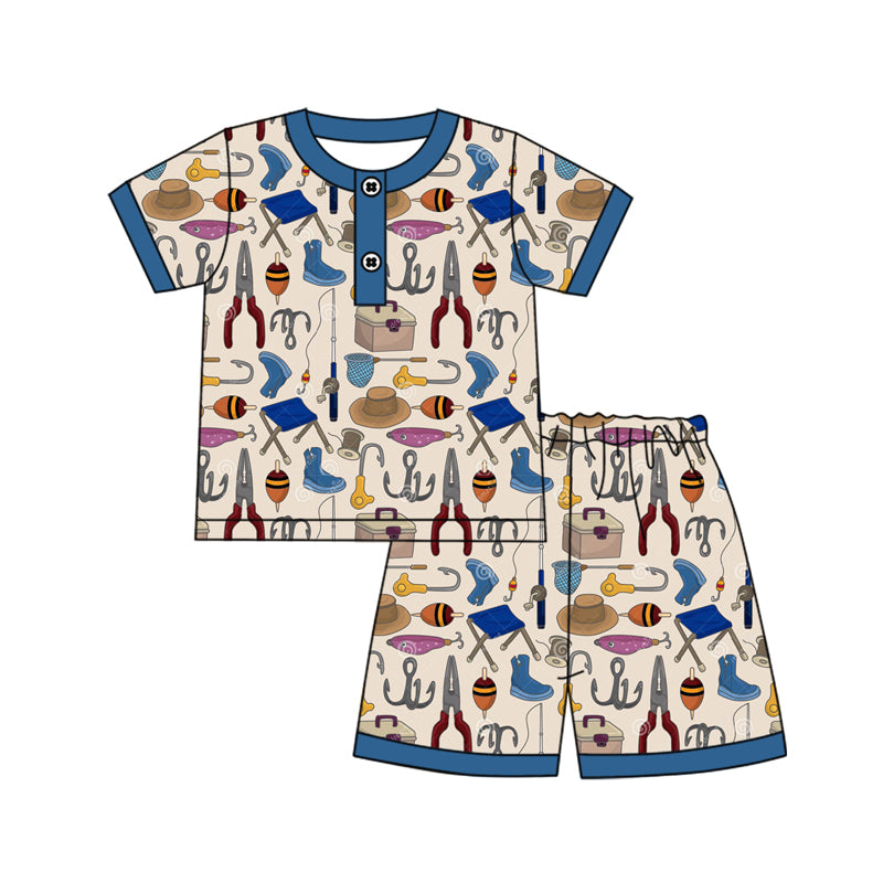 Short sleeves fishing top shorts kids boys pajamas