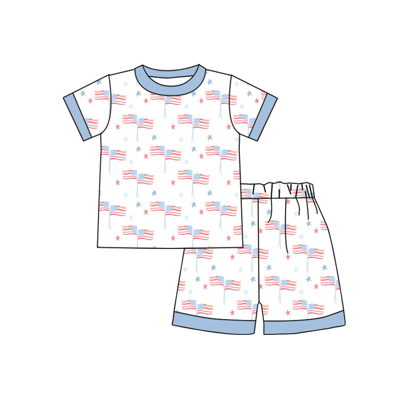 Short sleeves flag stars baby boy 4th of july outfits