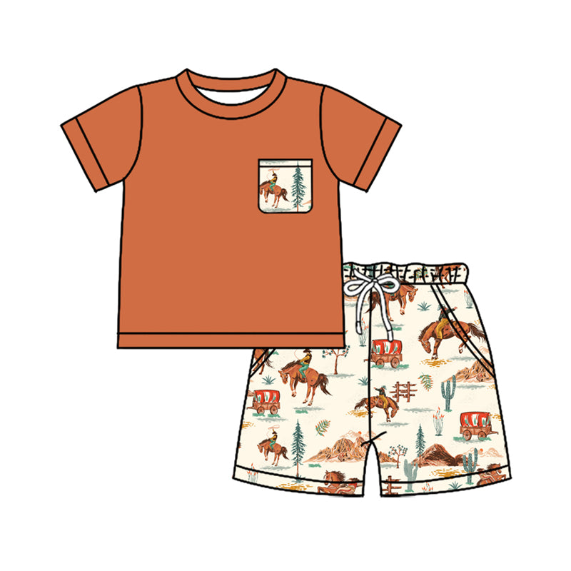 Pocket top rodeo cactus shorts western boys clothes