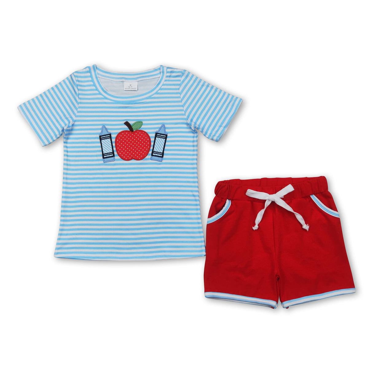 Stripe apple crayon top shorts boys back to school clothes