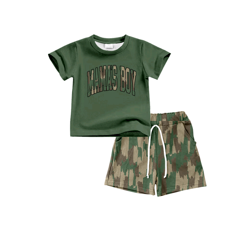 Green mama's boy top camo shorts boys clothing set