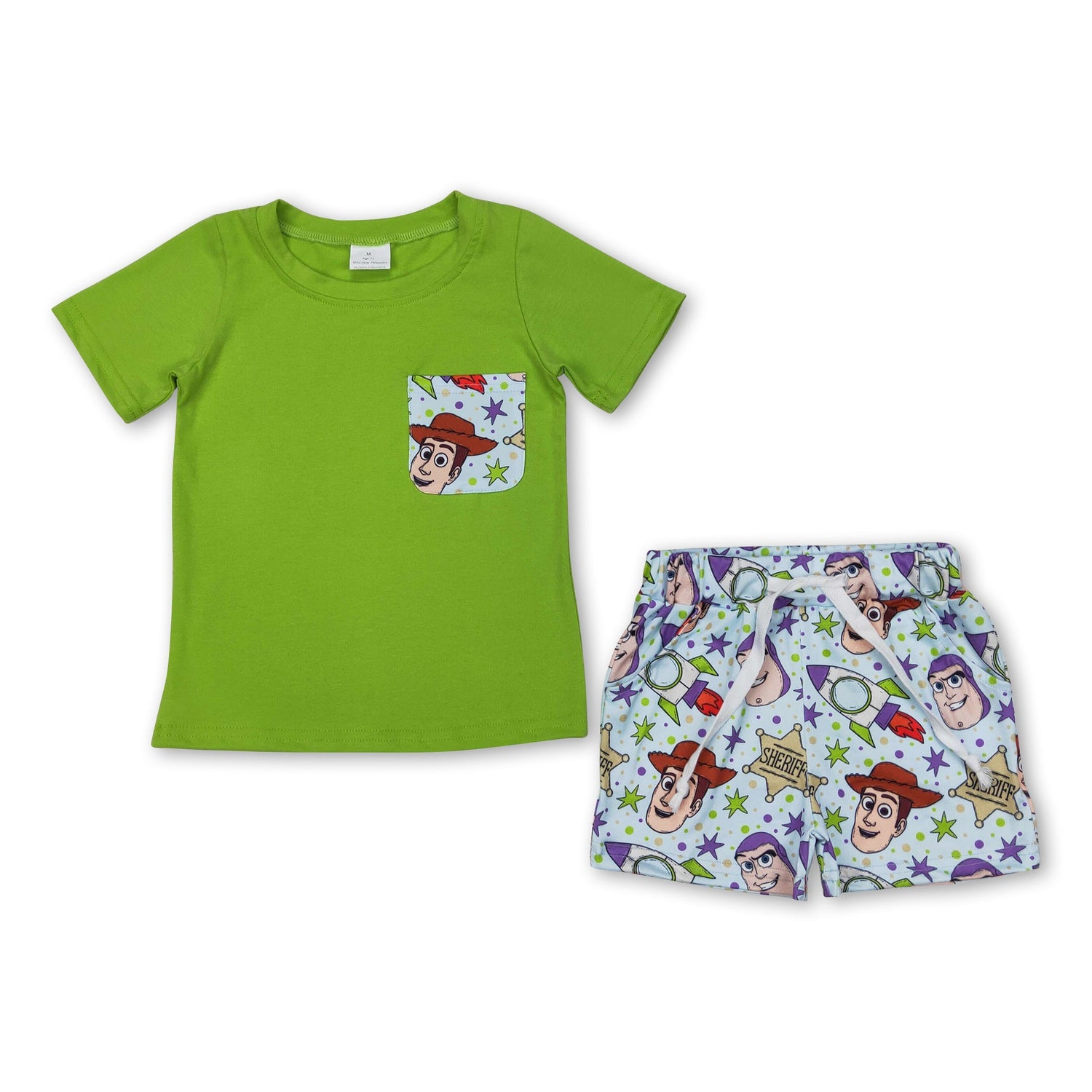 Green short sleeves pocket top shorts toy kids boys clothes