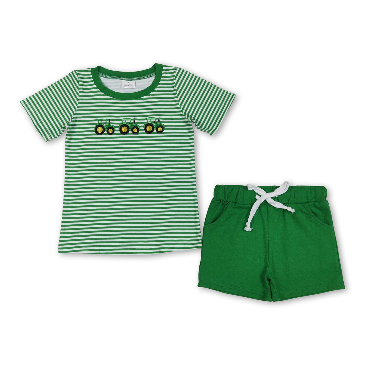 Short sleeves green stripe tractor top shorts farm boys clothes
