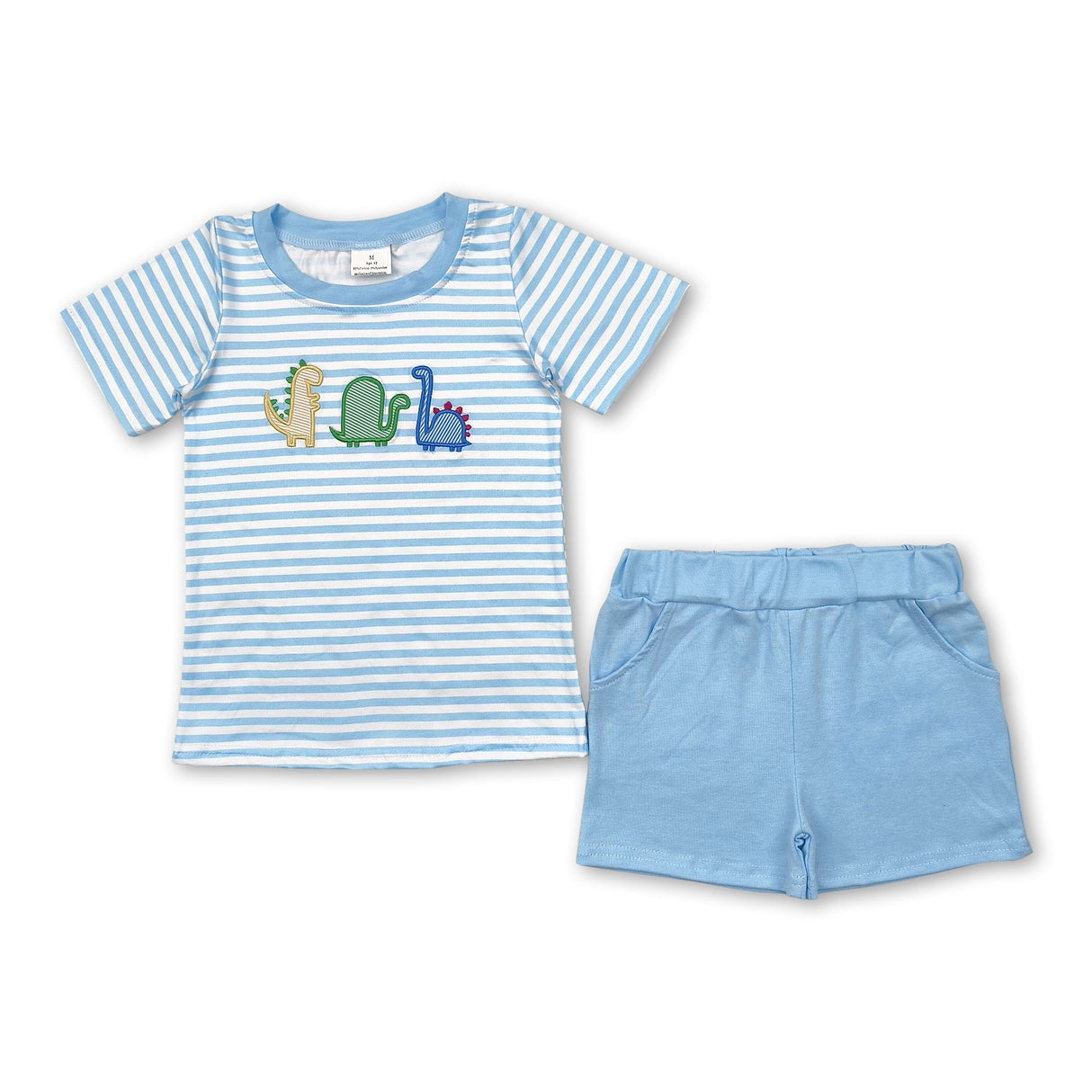 Light blue stripe dinosaur top shorts boys clothes