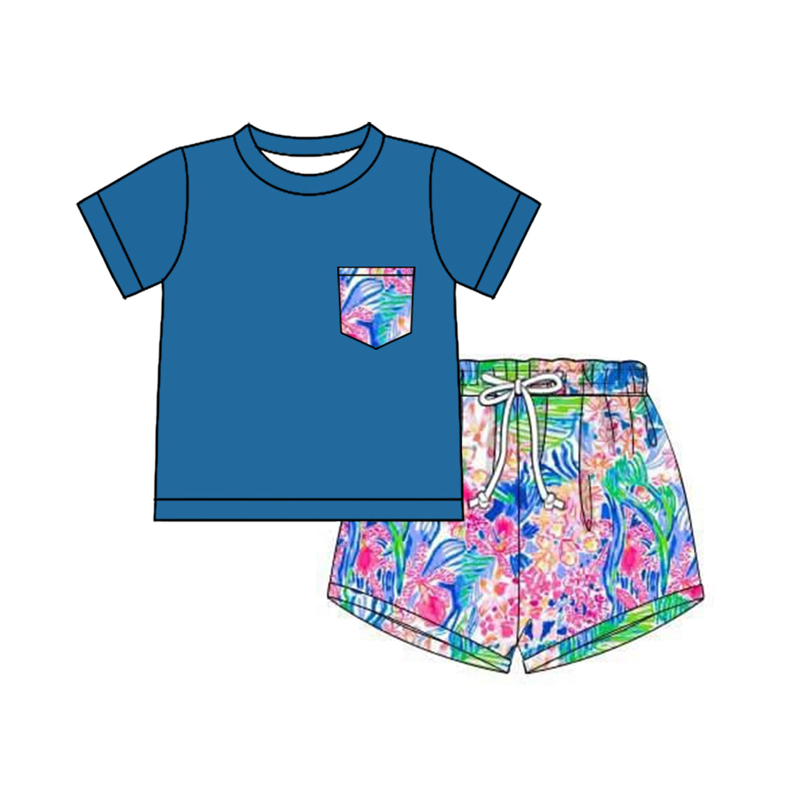 Short sleeves blue top watercolor shorts kids boys clothes