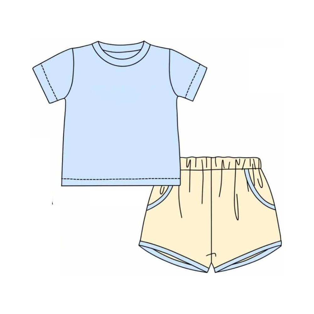 Short sleeves light blue top yellow shorts kids boys outfits