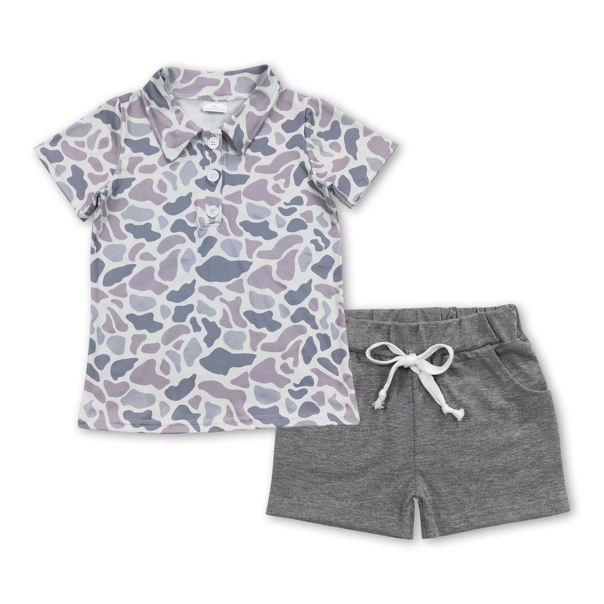 Short sleeves grey camo polo shirt cotton shorts boys clothes
