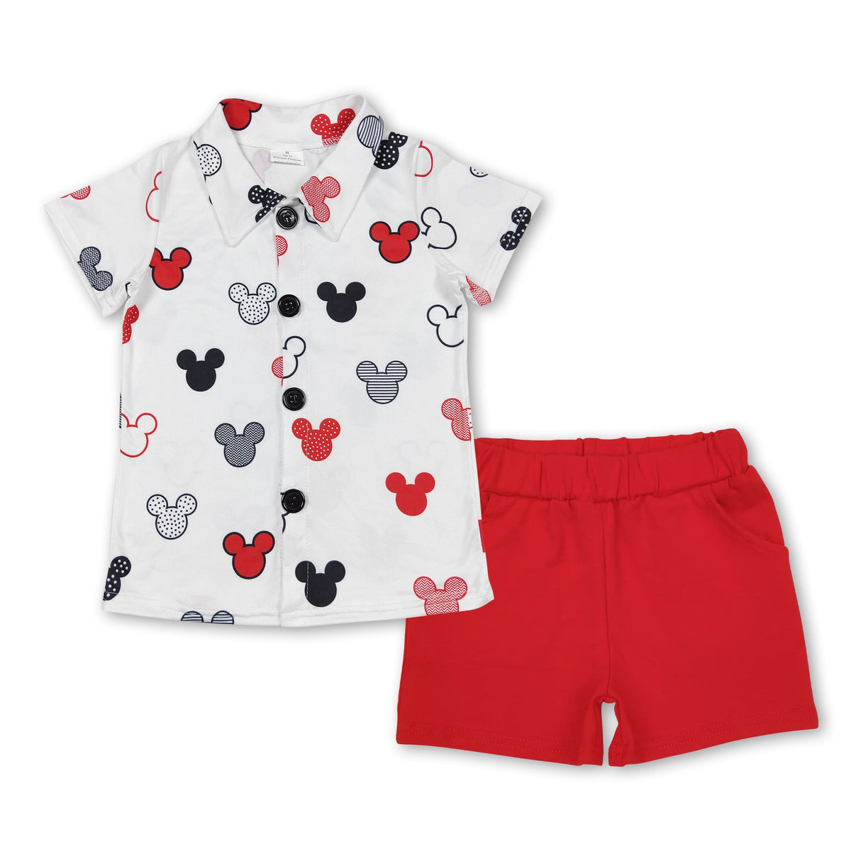 Mouse button down shirt red shorts boys clothes