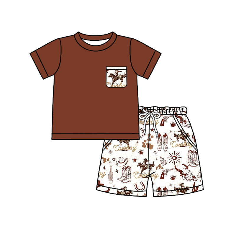 Brown pocket top cactus rodeo cowboy kids outfits