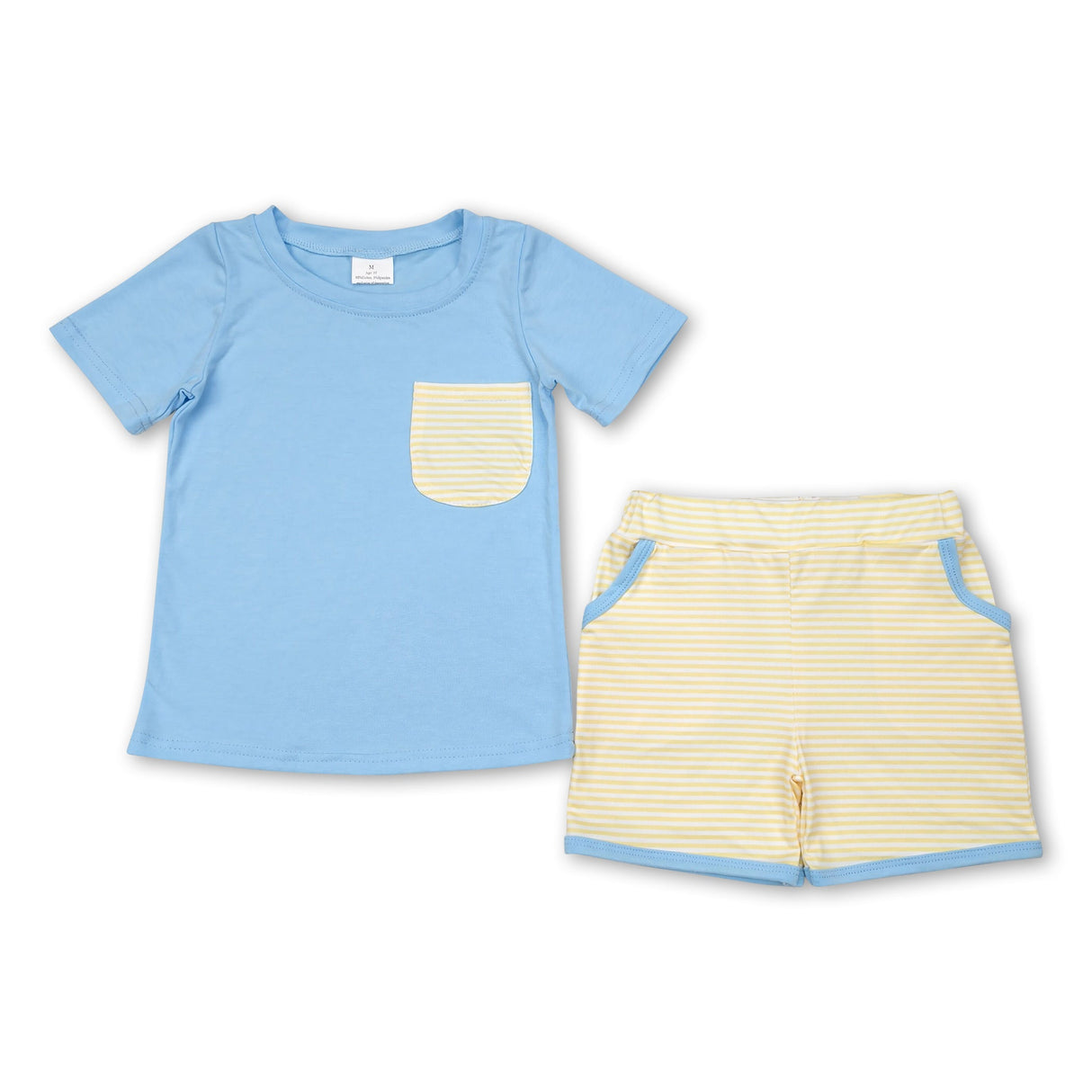 Light blue pocket top yellow stripe shorts boys clothes