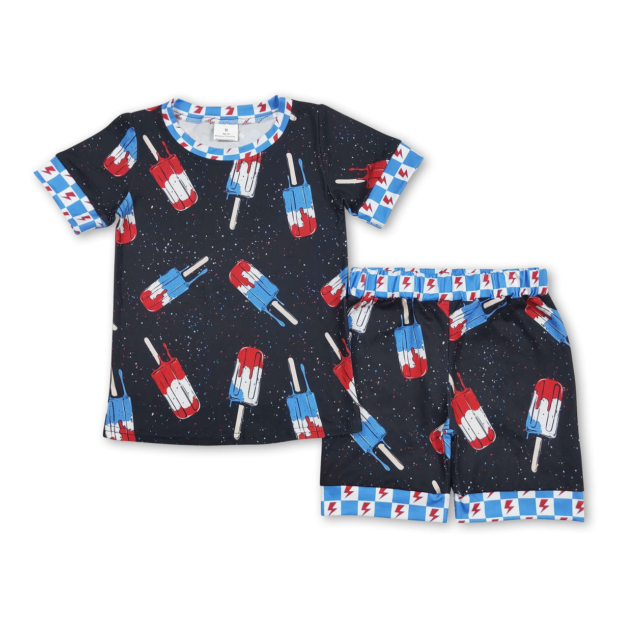 Black short sleeves popsicle kids boys 4th of july pajamas