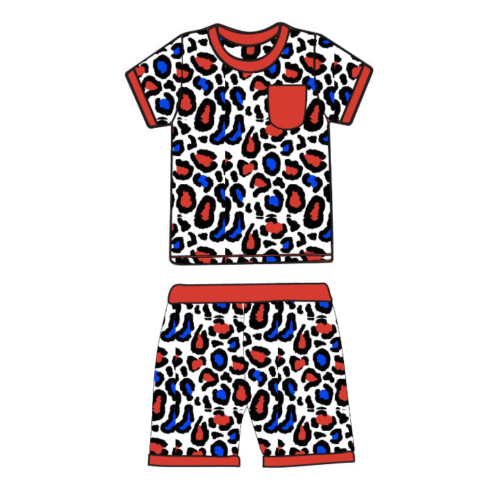 Red blue leopard baby kids 4th of july pajamas