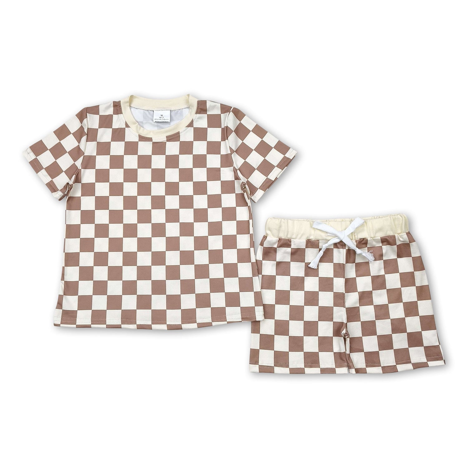 Short sleeves khaki plaid baby kids summer clothing