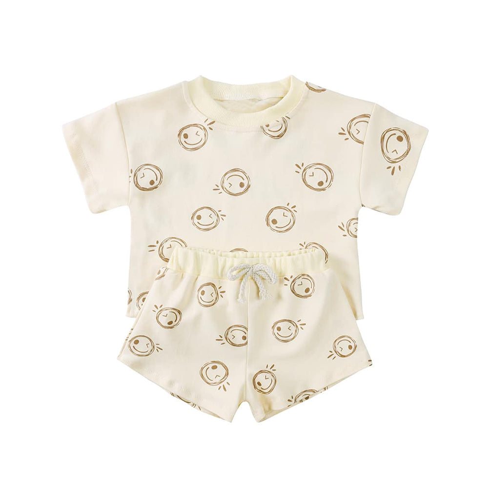 Beige short sleeves smile baby kids summer clothing