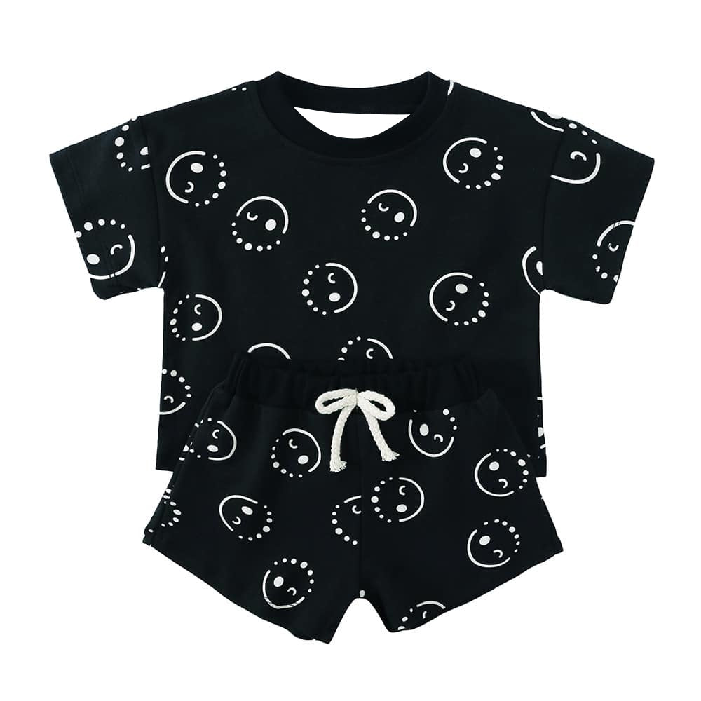 Black short sleeves smile baby kids summer clothing