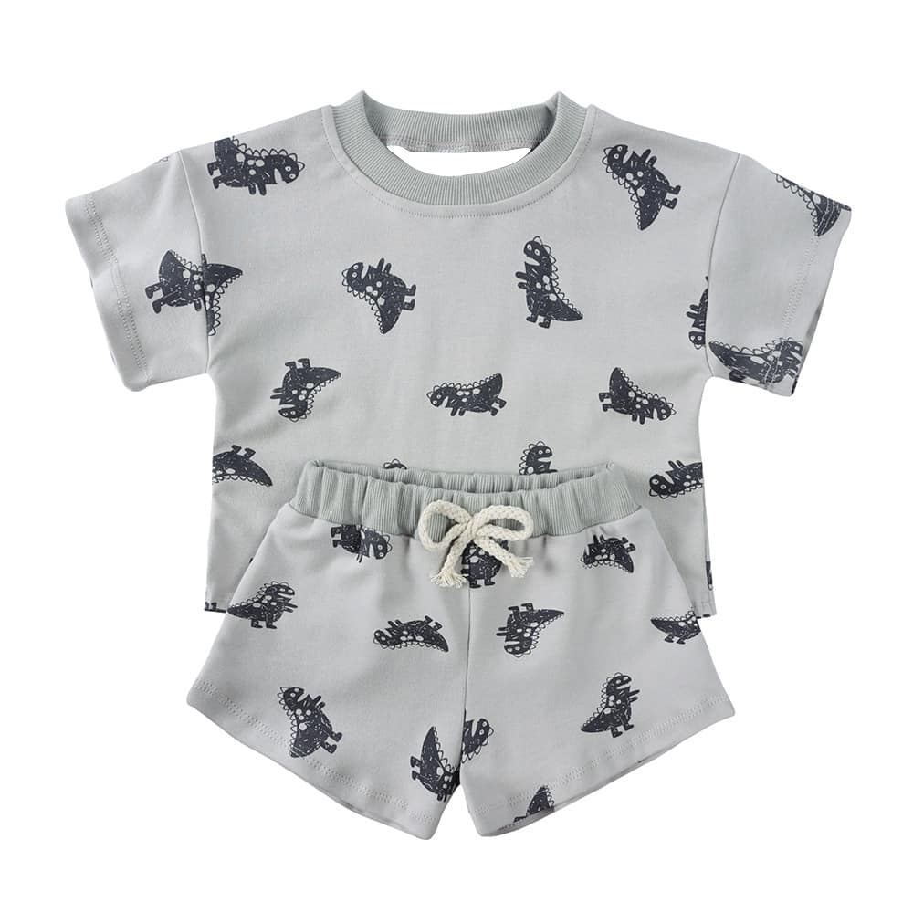 Short sleeves grey dinosaur baby kids summer clothing