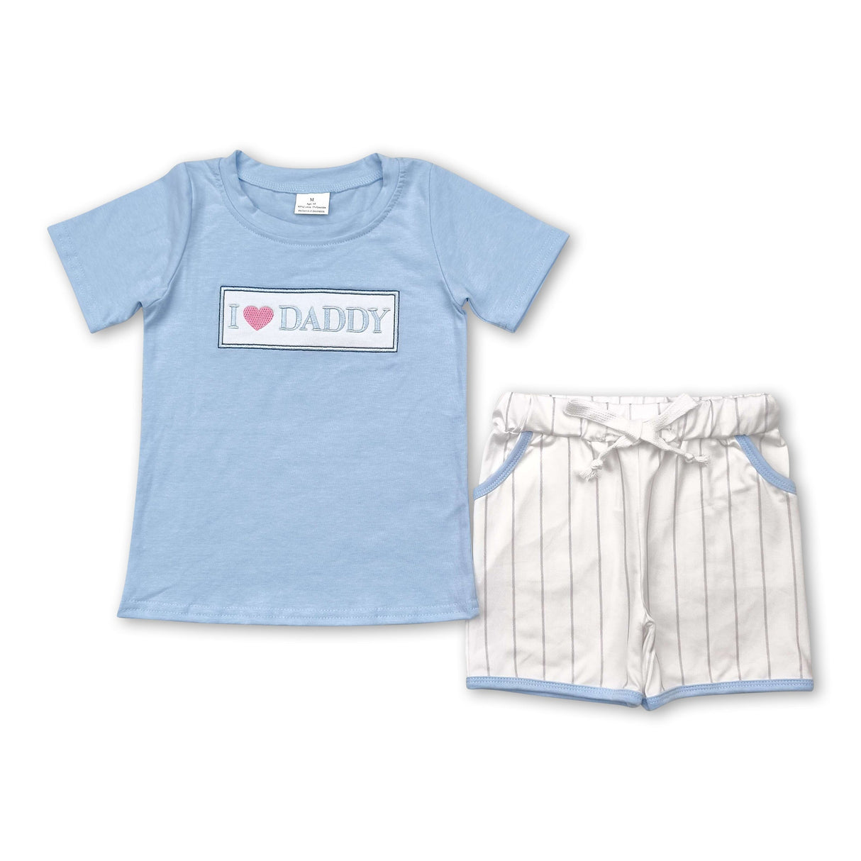 Light blue I love Daddy stripe shorts boys clothing