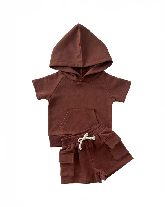 Brown short sleeves hoodie shorts kids boys clothes