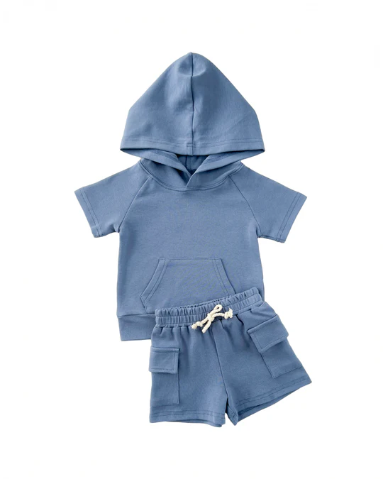 Light blue short sleeves hoodie shorts kids boys clothes