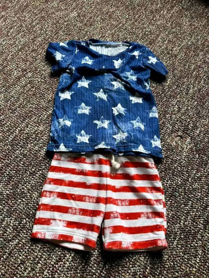 Stars short sleeves top stripe shorts boys 4th of july clothes