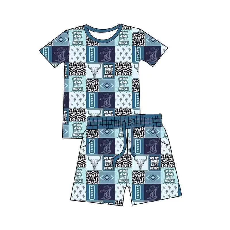 Short sleeves cactus bull skull plaid western boys outfits