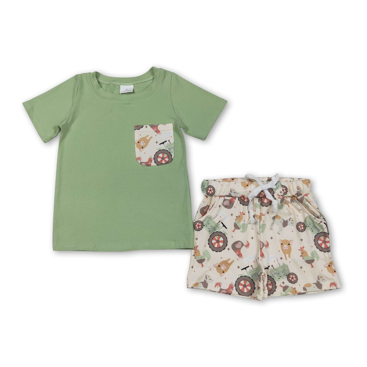 Pocket top chicken pig tractor shorts kids boys farm clothes