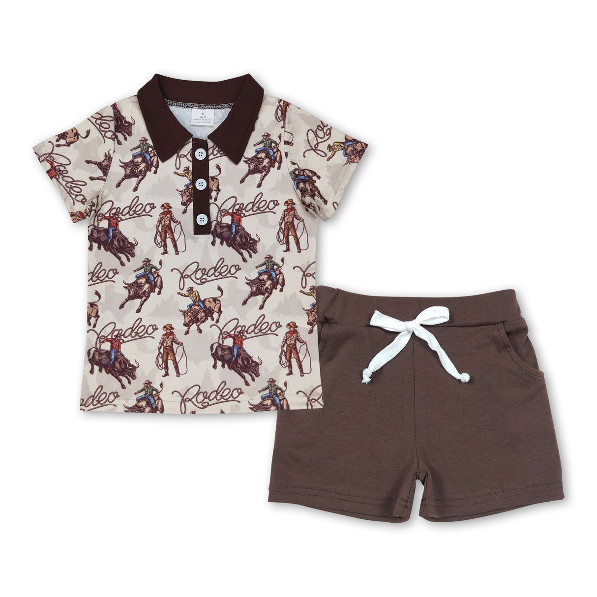 Short sleeves rodeo polo shirt brown shorts boys clothes