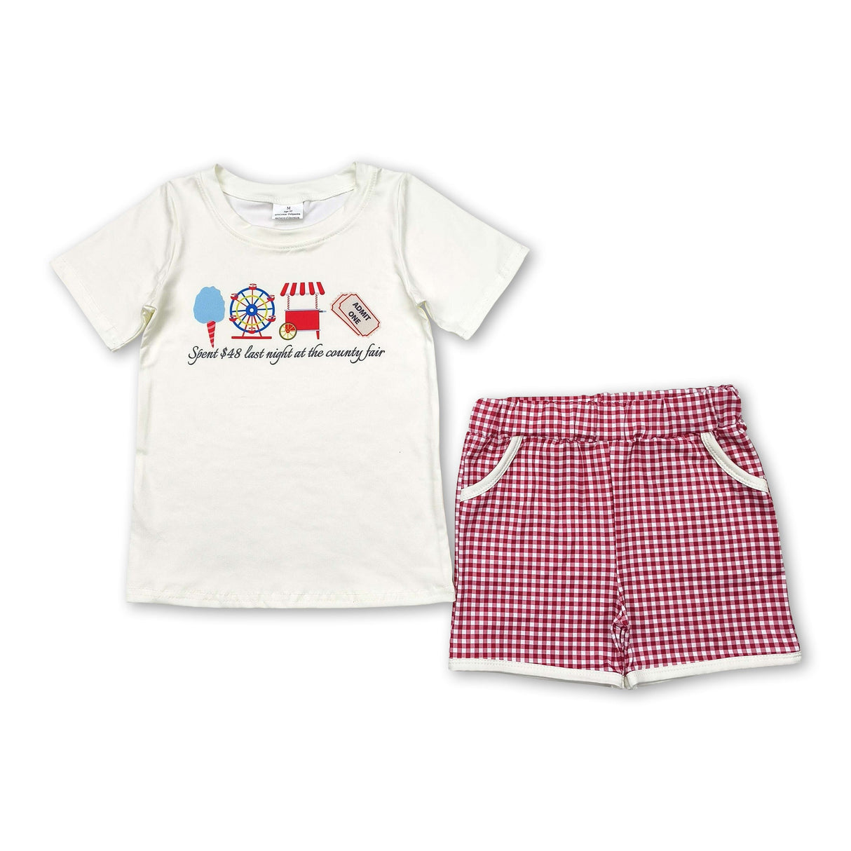 Short sleeves ferris wheel top plaid shorts boys clothes