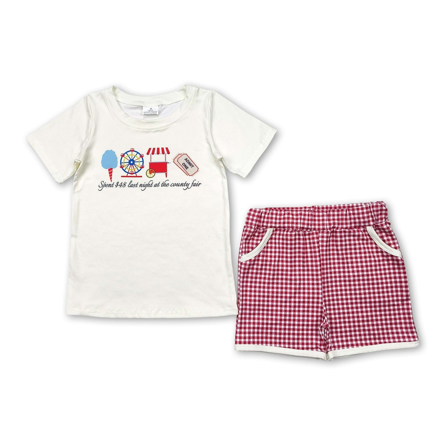 Short sleeves ferris wheel top plaid shorts boys clothes