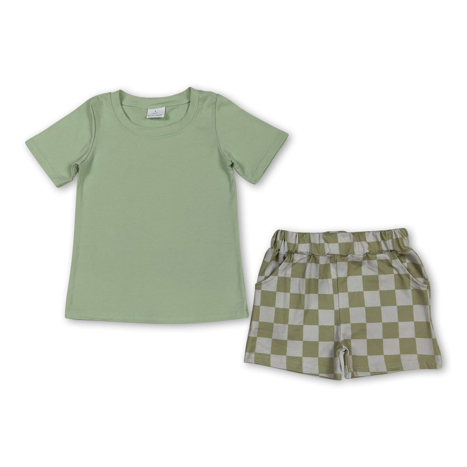 Green top plaid shorts kids boys summer outfits