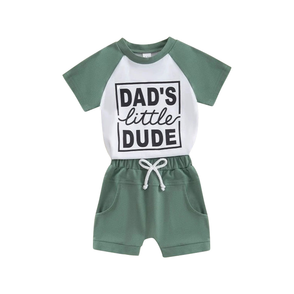 Dad's little dude green raglan shorts boys clothing