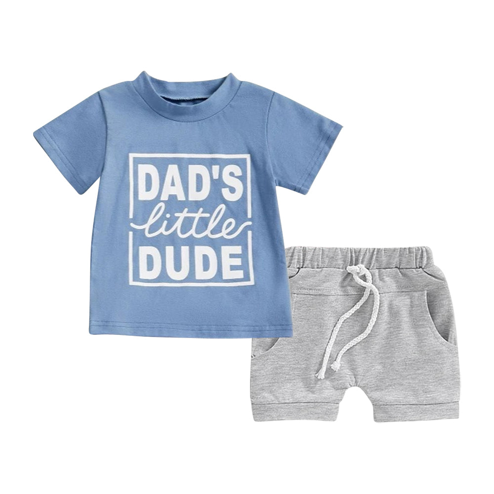 Dad's little dude light blue top shorts boys clothing