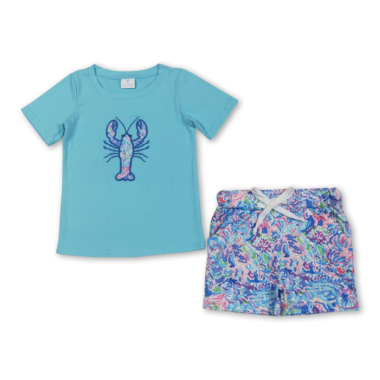 Light blue crawfish watercolor seaweed boys clothes
