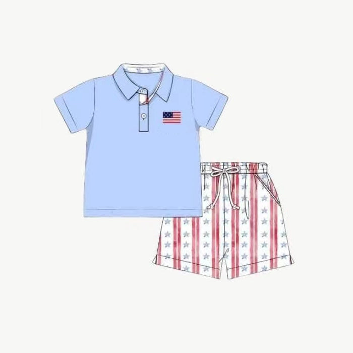 Flag polo shirt stripe stars shorts boys 4th of july clothes