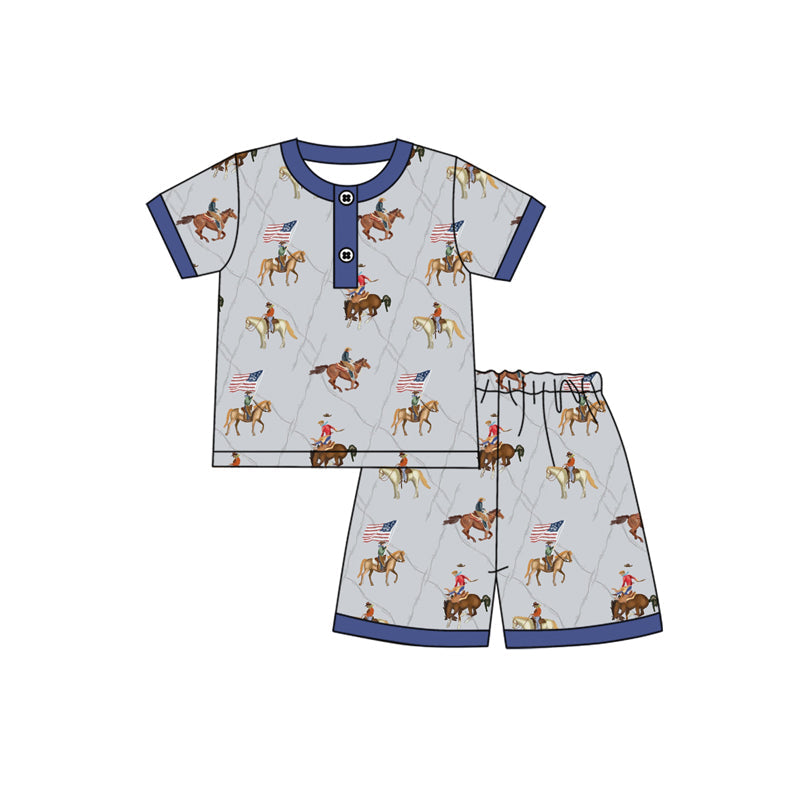 Short sleeves flag rodeo kids boys western pajamas
