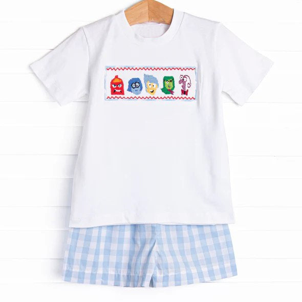White short sleeves top plaid shorts kids boys clothes