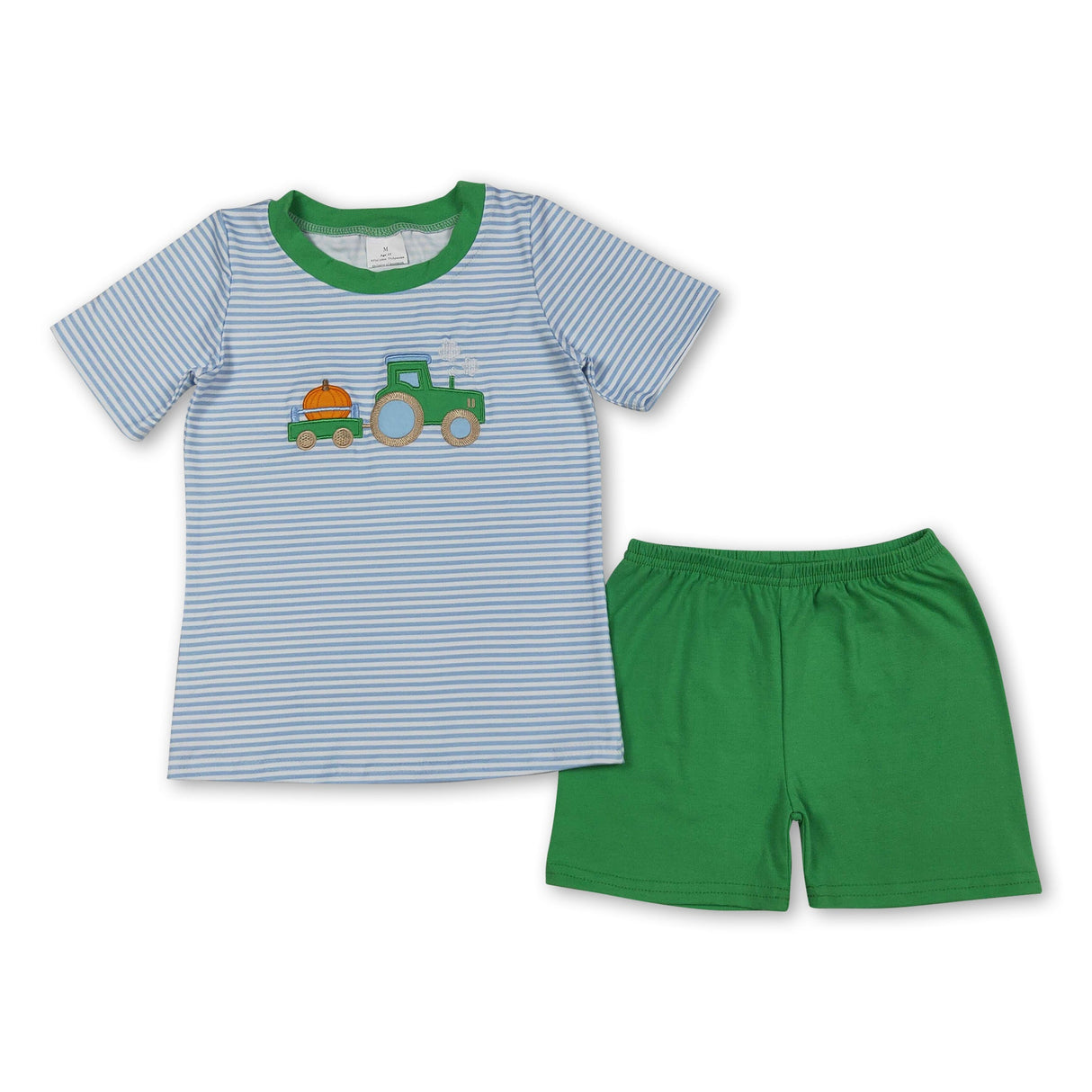 Short sleeves pumpkin tractor top green shorts boys clothes