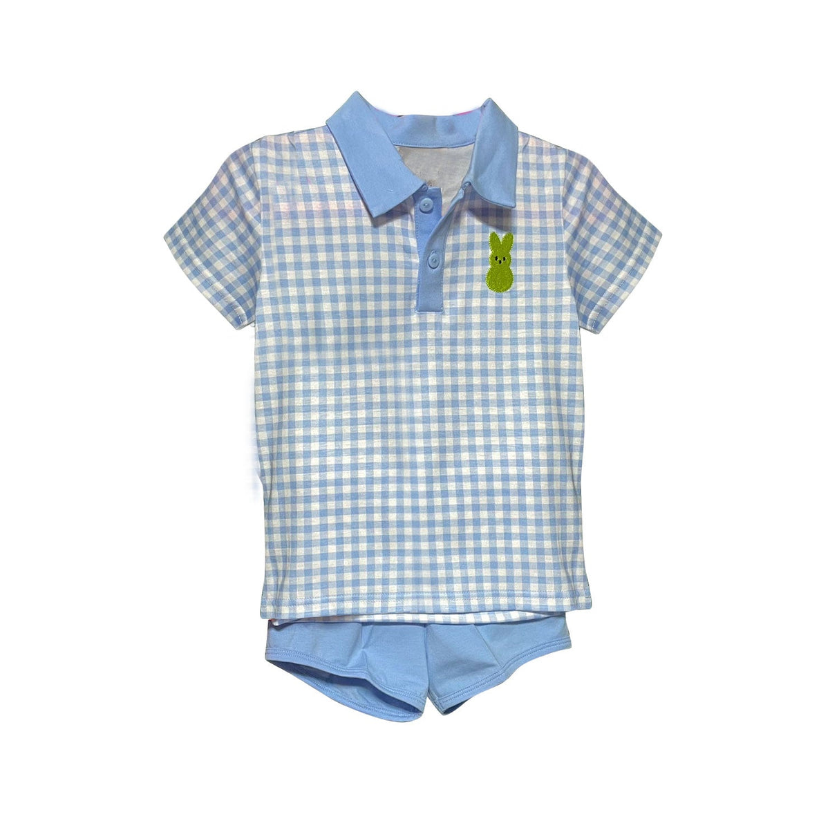Short sleeves plaid bunny polo top shorts boys clothing