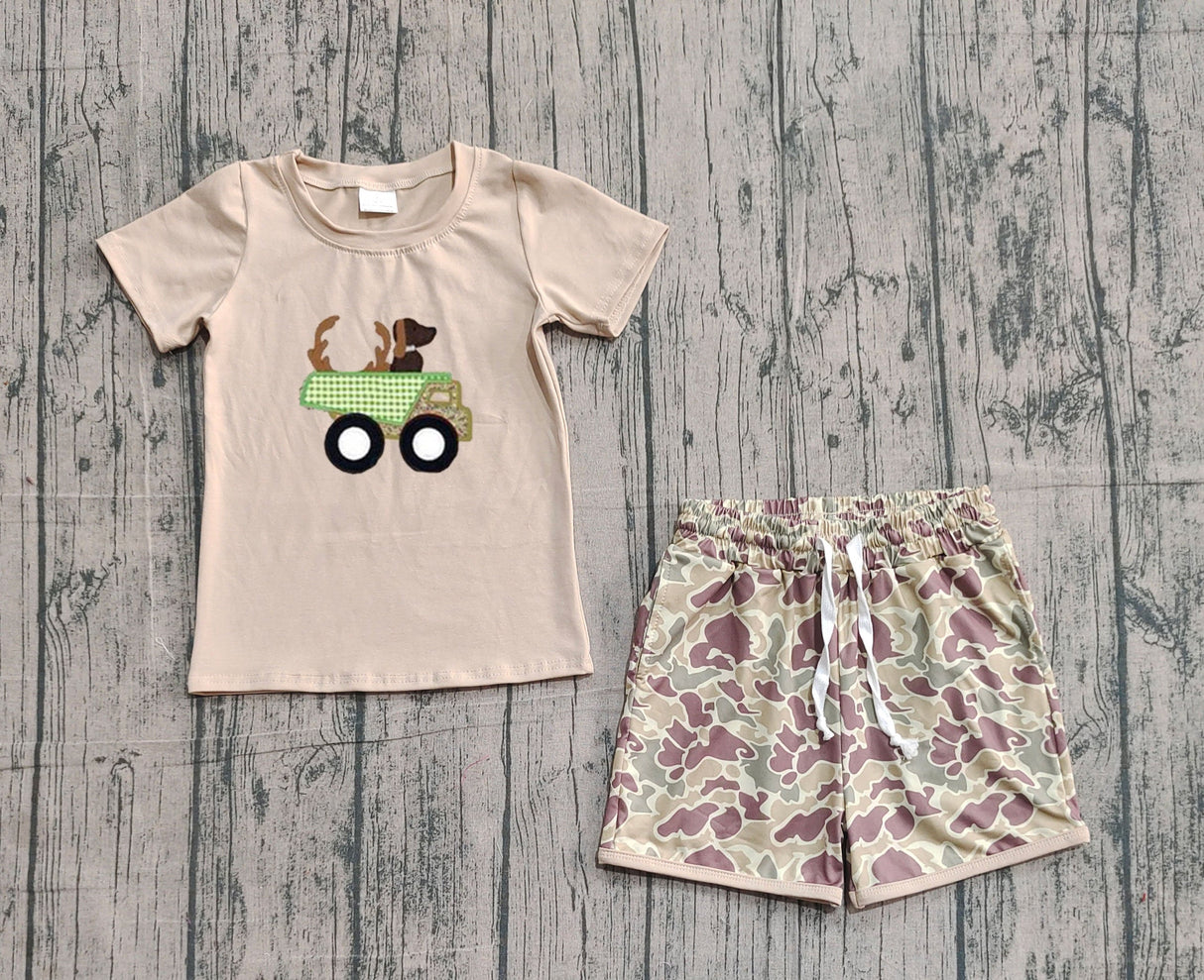 Dog deer cotton top camo shorts kids outfits