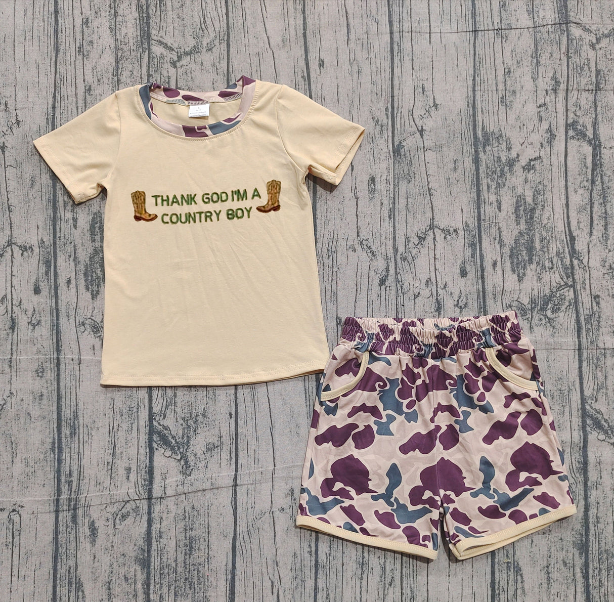 Thank god I'm a country boy boots camo kids outfits