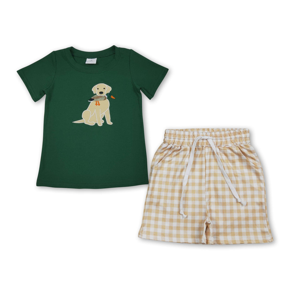 Dog duck embroidery top plaid shorts boys outfits