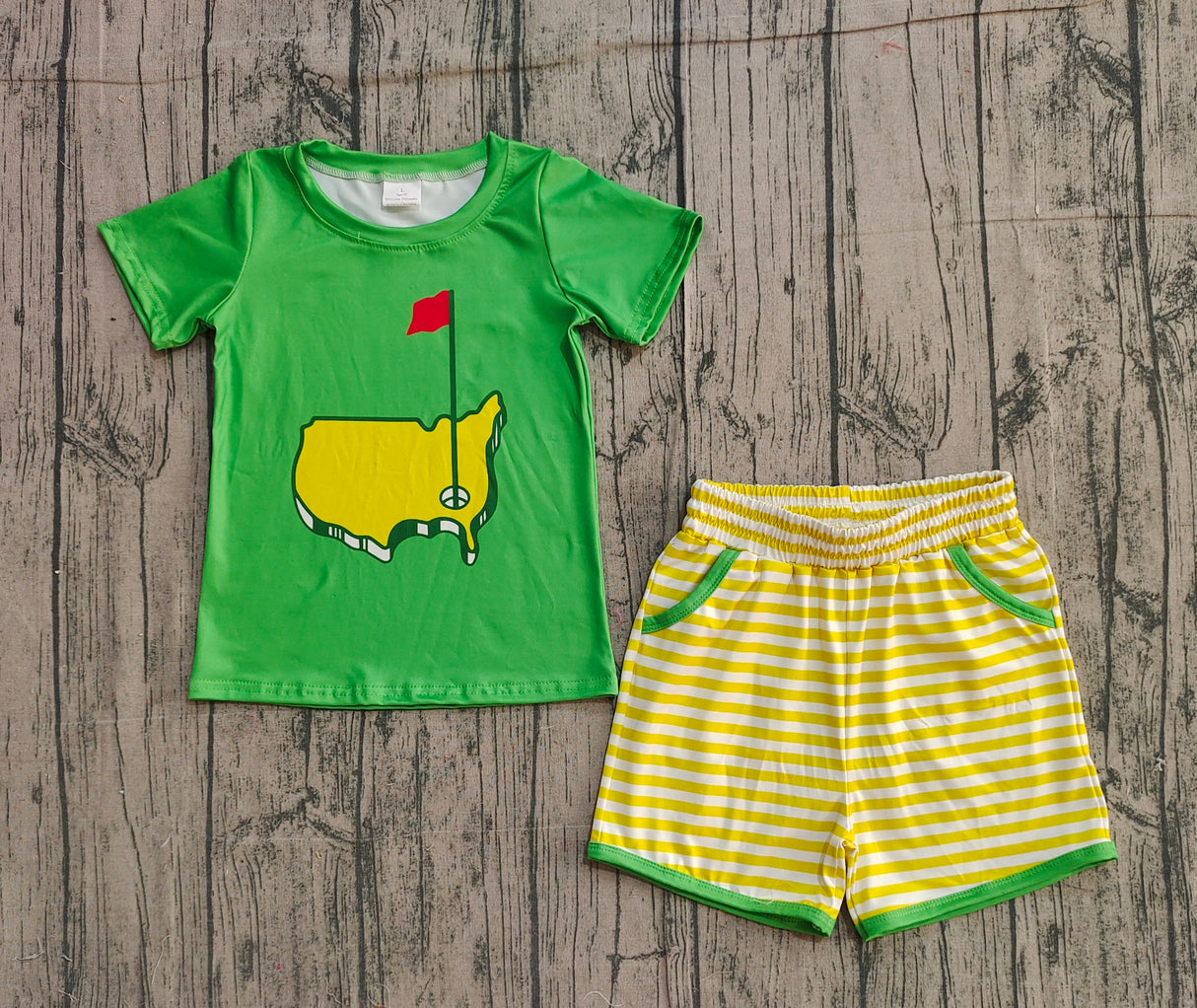 Green short sleeves golf top stripe shorts boys clothes