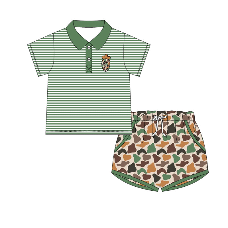 Stripe camo carrot polo top shorts boys Easter clothes