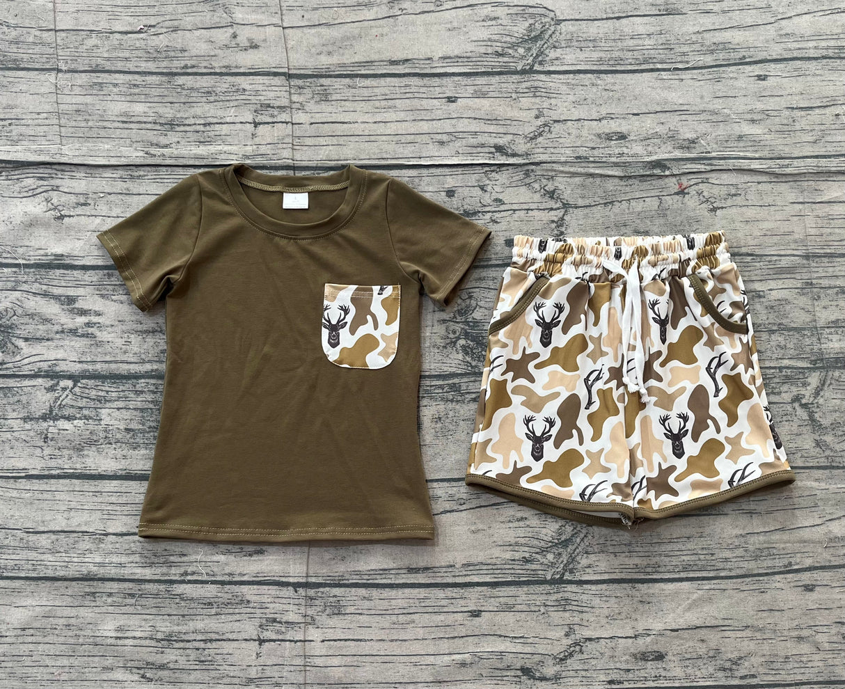 Short sleeves pocket top deer camo shorts boys outfits