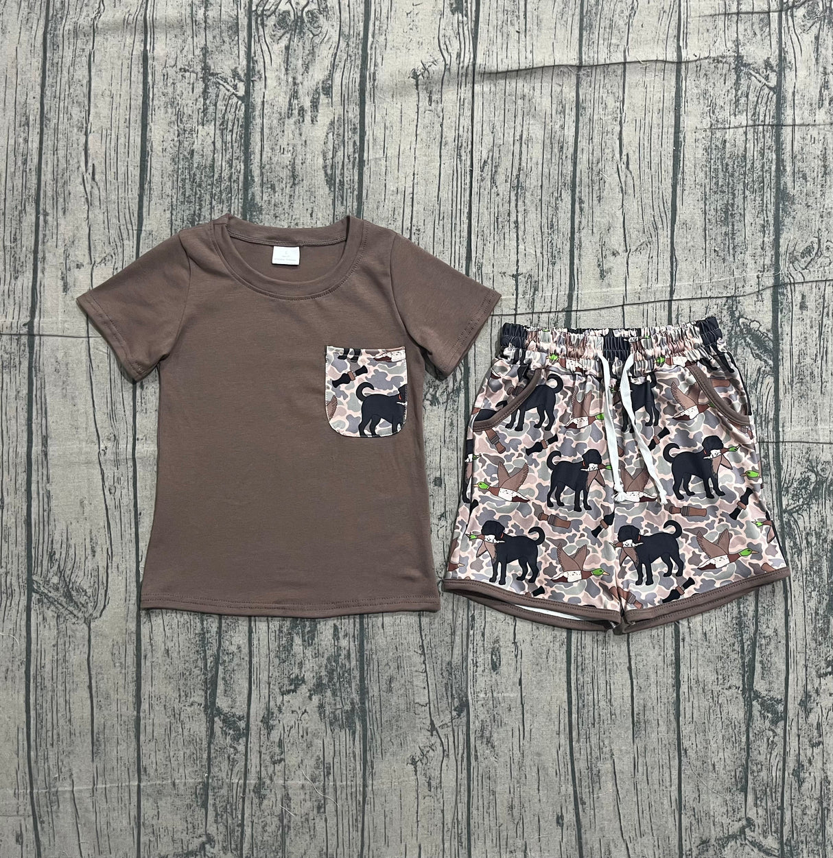 Pocket top dog duck camo hunting shorts boys outfits