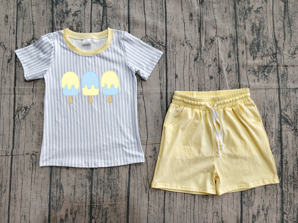 Stripe popsicle embroidery top shorts boys summer outfits